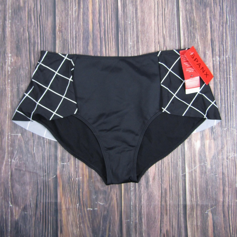 Spanx Swim Skirt Bottom Womens 16 Black Geo Flirty Skirted Shaping UPF 50 NWT